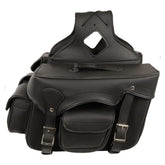 Motorcycle leather saddle bags featuring reinforced stitching. Great for fitness gear like MMA gloves & home boxing equipment.